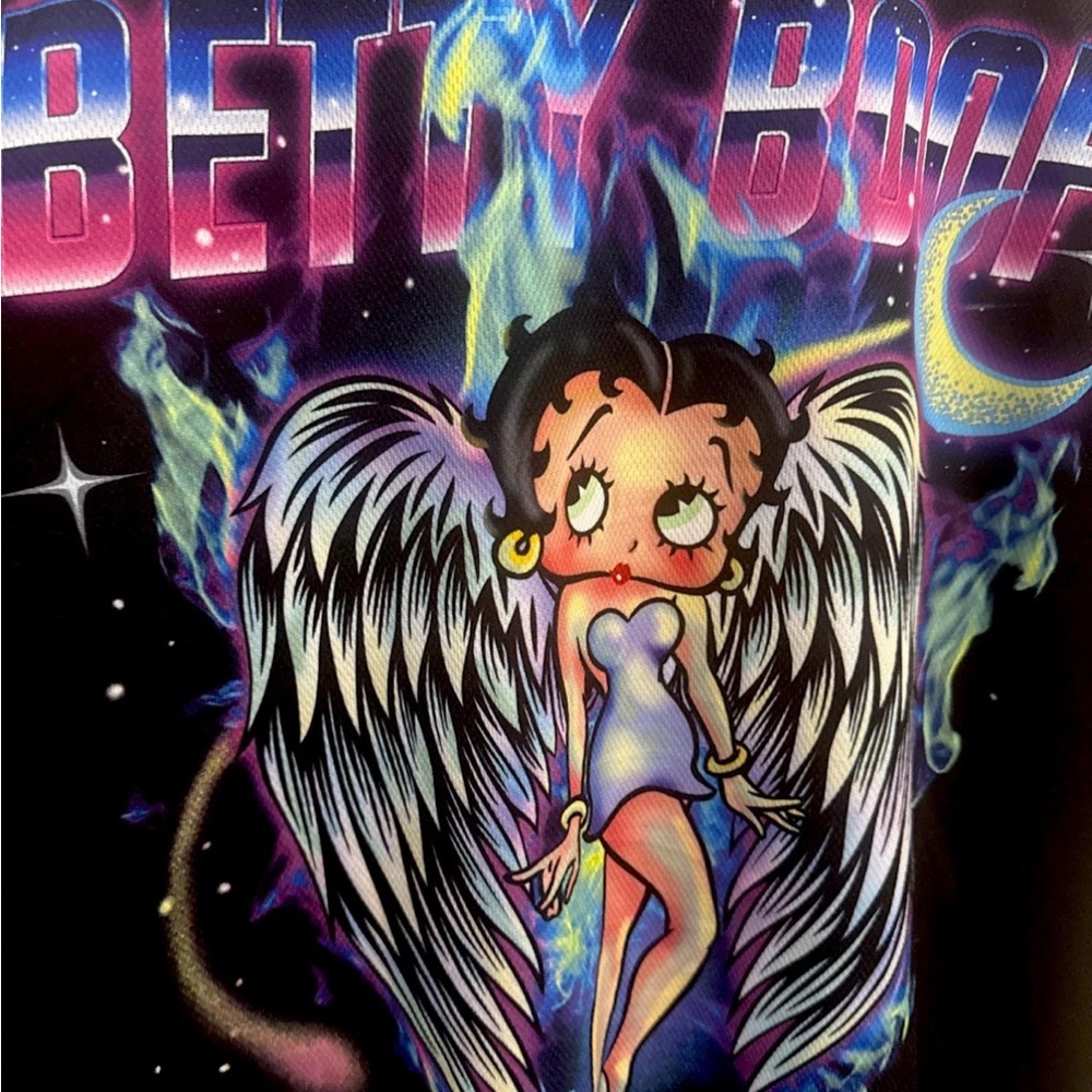 Betty Boop Born to Rise Baseball Jersey Womens Sz M Black Pink Button Up Y2K 90s